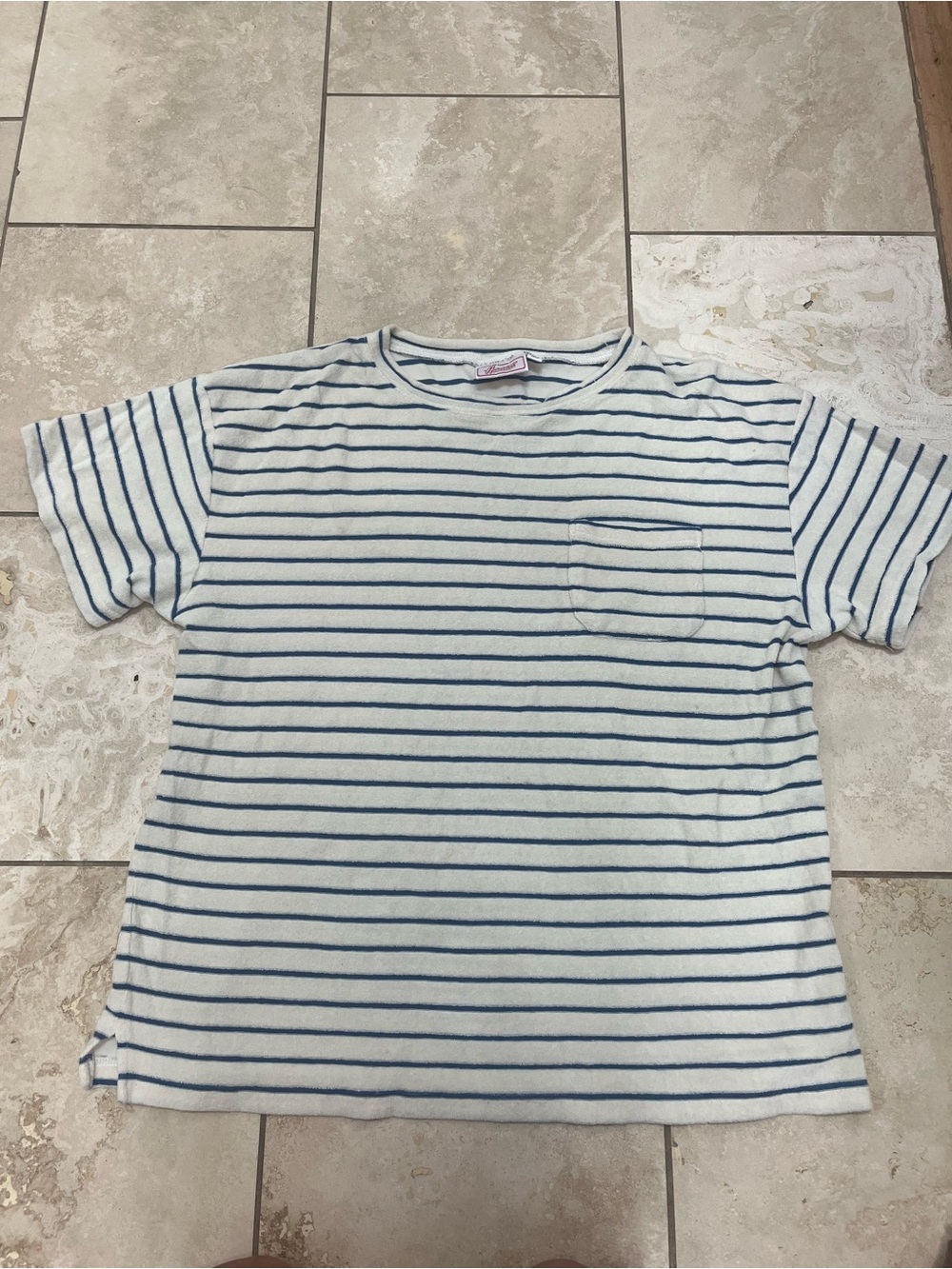 Men’s Hammies terry cloth White & Blue Striped Pocket T-Shirt